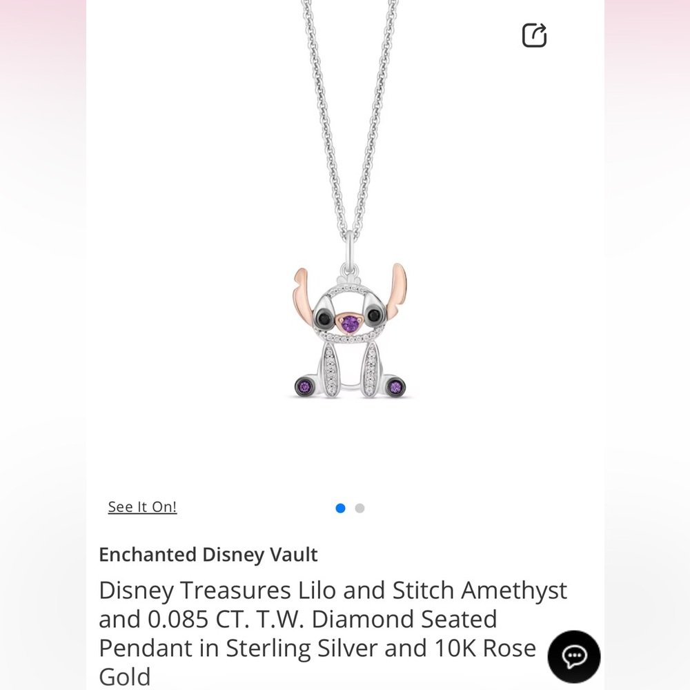 Disney Stitch Diamond Pendant Necklace- Like New. From People’s Jewellers.